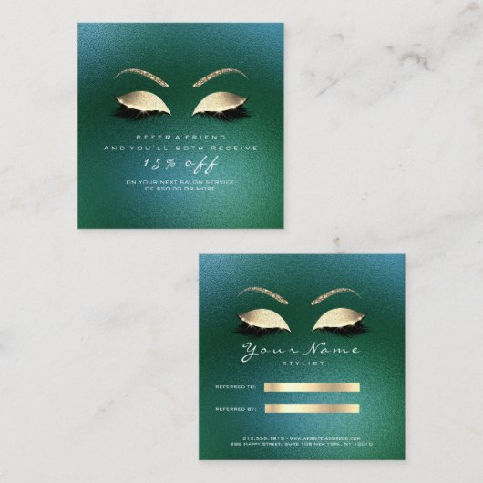 Salon Referral Kaart Glitter Gold Tropical Lashes (Voorkant / Achterkant)
