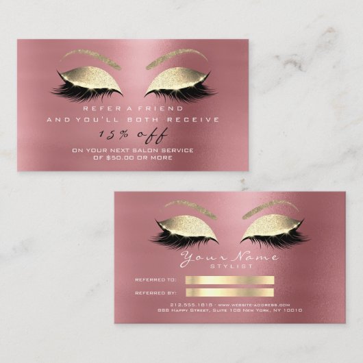 Salon Referral Kaart Glitter Roos Gold Bean Lashes (Voorkant / Achterkant)