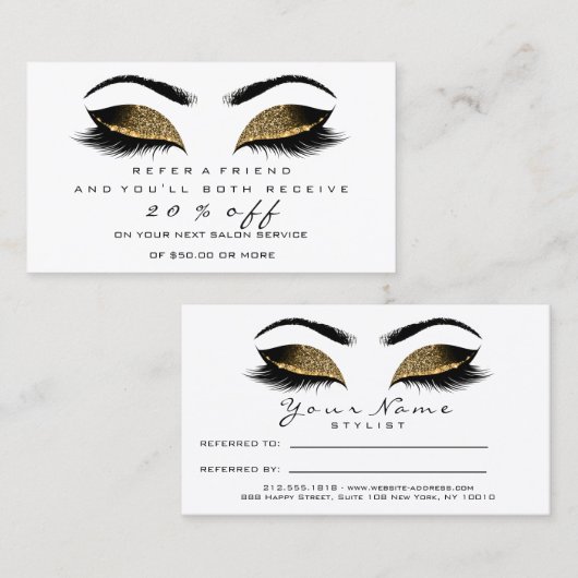 Salon Referral Kaart Makeup Artist White Wax Lashe (Voorkant / Achterkant)