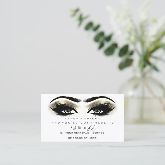 Salon Referral Kaart Makeup Lash Eye Gold White (Staand voorkant)