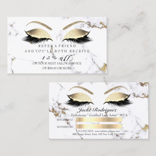 Salon Referral Kaart Marble Gold Eyes Lashes (Voorkant / Achterkant)