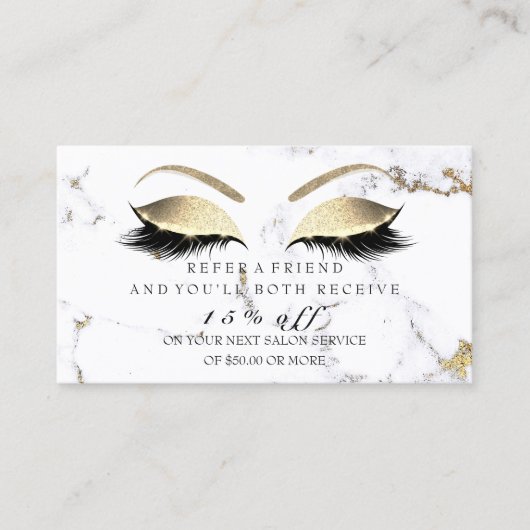 Salon Referral Kaart Marble Gold Eyes Lashes (Voorkant)