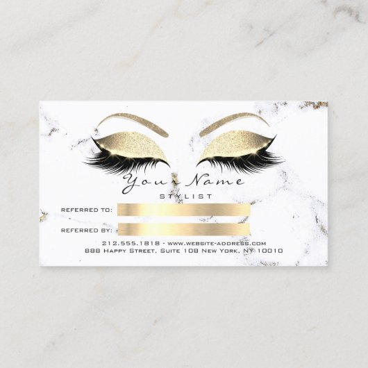 Salon Referral Kaart Marble Gold White Lashes (Achterkant)
