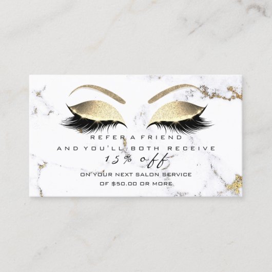 Salon Referral Kaart Marble Gold White Lashes (Voorkant)