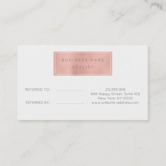 Salon Referral Kaart Pink Gold Roos White Marble (Achterkant)