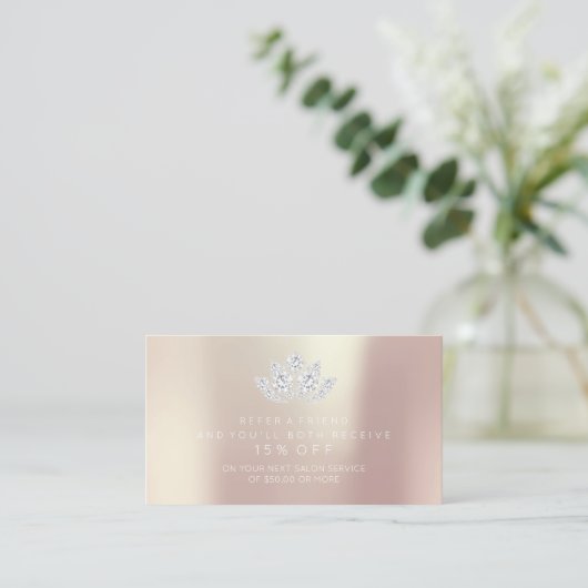 Salon Referral Kaart Roze Rose Diamond Lotus White (Staand voorkant)
