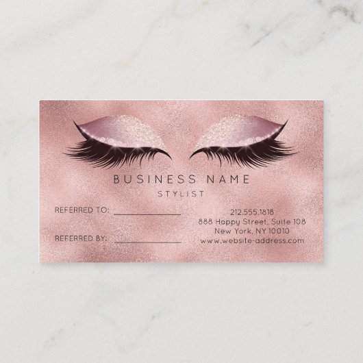 Salon Referral Kaart Roze Rose Makeup Lashes (Achterkant)