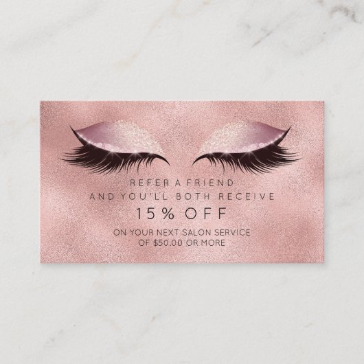 Salon Referral Kaart Roze Rose Makeup Lashes (Voorkant)