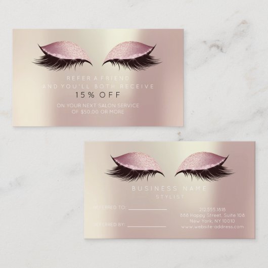 Salon Referral Kaart Roze Roze Roze Lashes (Voorkant / Achterkant)