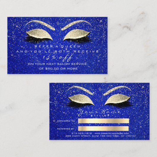 Salon Referral Kaart Skinny Gold Blue Lashes (Voorkant / Achterkant)