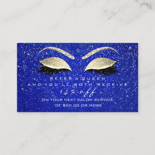 Salon Referral Kaart Skinny Gold Blue Lashes (Voorkant)