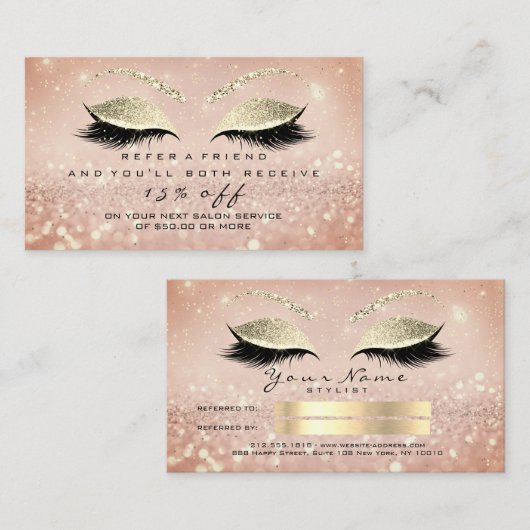 Salon Referral Kaart Skinny Gold Roos Lashes (Voorkant / Achterkant)