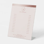 Salon Rosegold Brown Stripe Monogramm Circle Reclamebord Met Voetstuk (Voorkant)