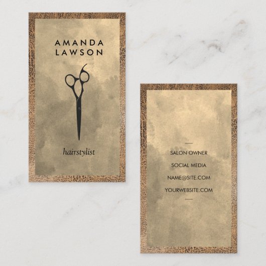 Salon Schaar Logo | Waterverf en Leer Visitekaartje (Voorkant / Achterkant)