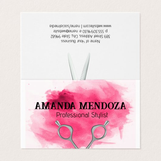 Salon Scharen | Artistiek Rood Aquarel Visitekaartje (Buitenkant ongevouwen)