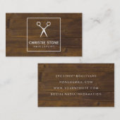 Salon scheert rustieke houten witte doos visitekaartje (Voorkant / Achterkant)