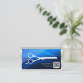 Salon Scissors | Blauwe golven lagen | QR-code Visitekaartje (Staand voorkant)