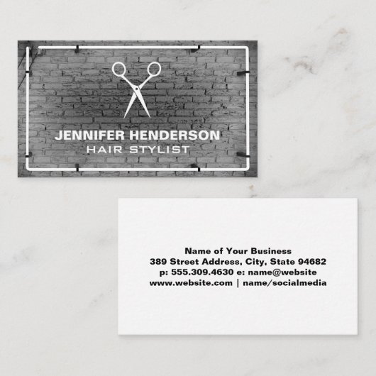 Salon Scissors | Brick Wall Neon Lichten Visitekaartje (Voorkant / Achterkant)