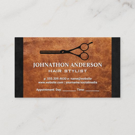 Salon Scissors | Bruin lederen textiel Afsprakenkaartje (Achterkant)