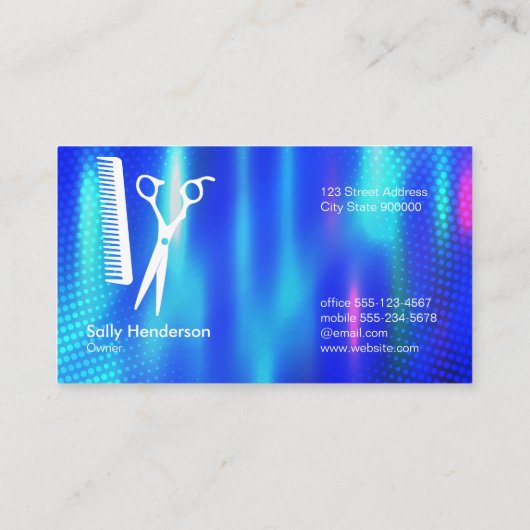 Salon Scissors en Comb Logo | Blauw metaal Visitekaartje (Achterkant)
