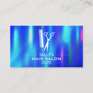 Salon Scissors en Comb Logo   Blauw metaal Visitekaartje