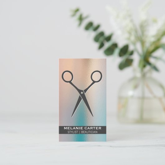 Salon Scissors | Glass Background Visitekaartje (Staand voorkant)