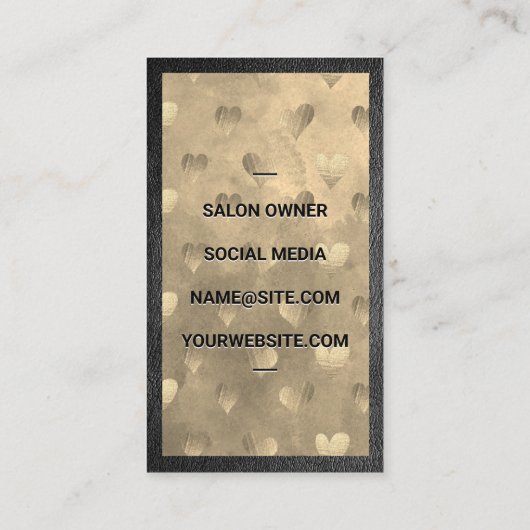 Salon Scissors | Gold Heart Pattern | Lederbekledi Visitekaartje (Achterkant)