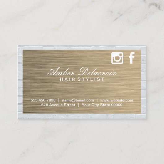 Salon Scissors | Gold Metal Brick | QR-code Visitekaartje (Achterkant)