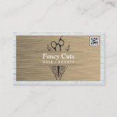 Salon Scissors | Gold Metal Brick | QR-code Visitekaartje (Voorkant)