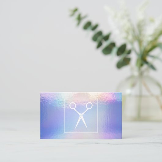 Salon Scissors | Holografische irdescent Afsprakenkaartje (Staand voorkant)
