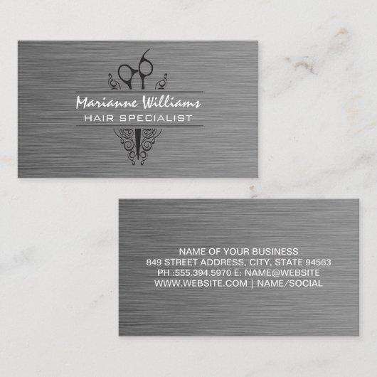 Salon Scissors | Metaalstructuur Visitekaartje (Voorkant / Achterkant)