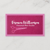 Salon Scissors | Roze leder | QR Visitekaartje (Voorkant)