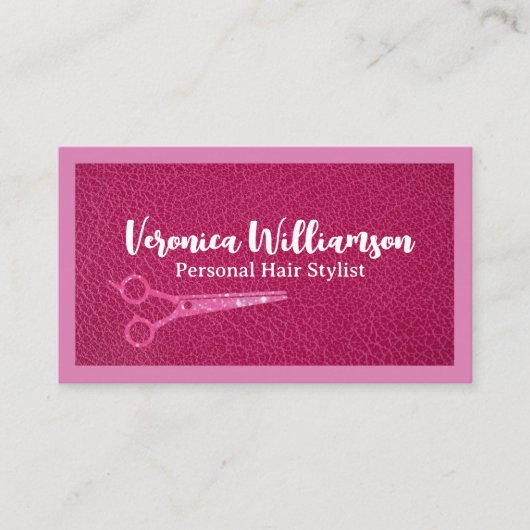 Salon Scissors | Roze leder | QR Visitekaartje (Voorkant)