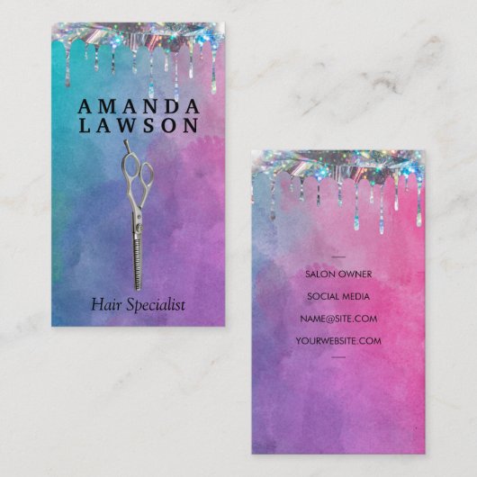 Salon Scissors | WATERVERF | Shimmer Drip Visitekaartje (Voorkant / Achterkant)