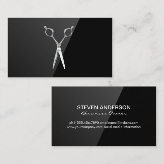 Salon Scissors | Zwart hoogglanzend Visitekaartje (Voorkant / Achterkant)