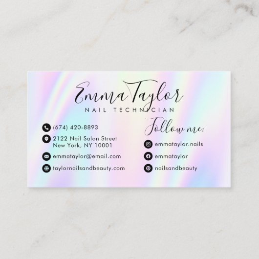 Salon script holografische glam abstracte iriseren visitekaartje (Achterkant)