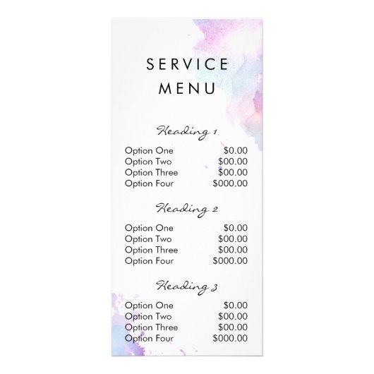 salon service menu waterverf verfsplaat (Voorkant)