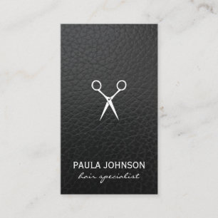 Salon Shears Lush Black Leather Print Visitekaartje