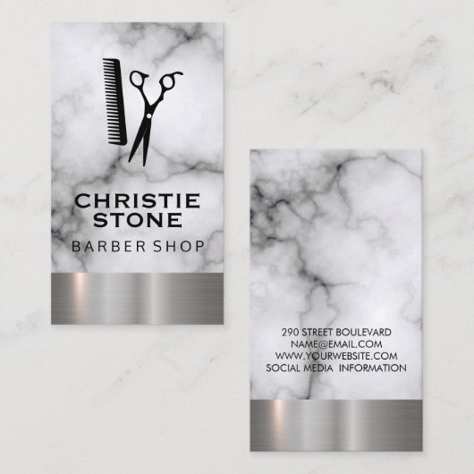 Salon Shears Marble Metal Trim Visitekaartje (Voorkant / Achterkant)