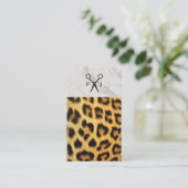 Salon Shears Monogram Marble Trim Cheetah Visitekaartje (Staand voorkant)