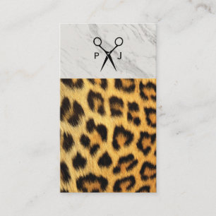 Salon Shears Monogram Marble Trim Cheetah Visitekaartje