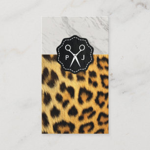 Salon Shears Monogram Marble Trim Cheetah Visitekaartje