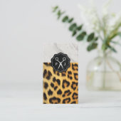 Salon Shears Monogram Marble Trim Cheetah Visitekaartje (Staand voorkant)