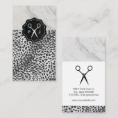 Salon Shears Monogram Marble Trim Leopard Visitekaartje (Voorkant / Achterkant)