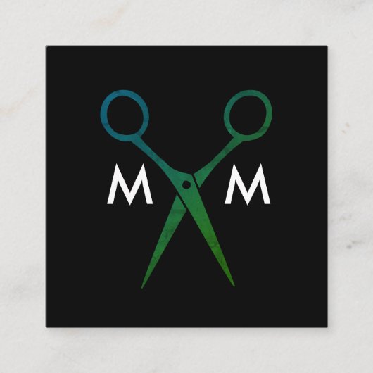 Salon Shears Monogram Vierkante Visitekaartje (Voorkant)