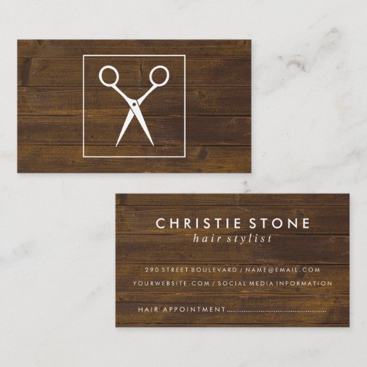 Salon Shears Rustic Wood Appointment Card Afsprakenkaartje (Voorkant / Achterkant)
