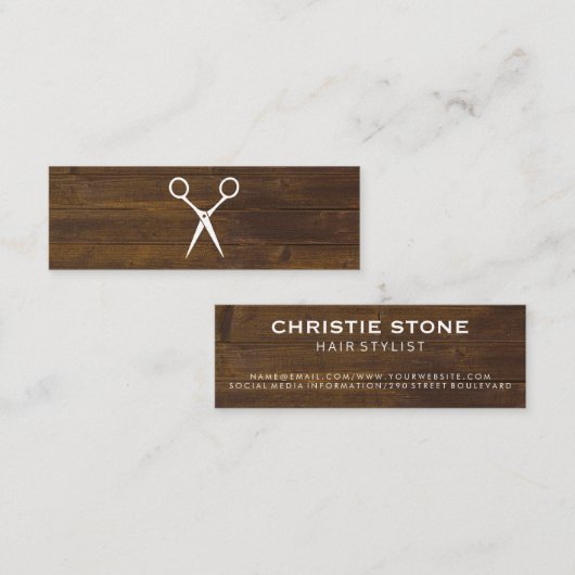 Salon Shears Rustic Wood Mini Visitekaartje (Voorkant / Achterkant)