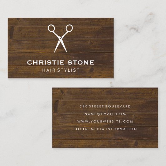 Salon Shears Rustic Wood Visitekaartje (Voorkant / Achterkant)