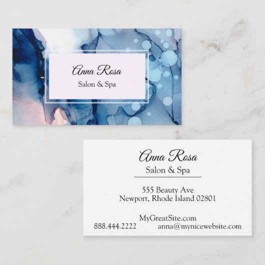 ~ Salon & Spa Abstract Blue Artistic Girly Chic Visitekaartje (Voorkant / Achterkant)