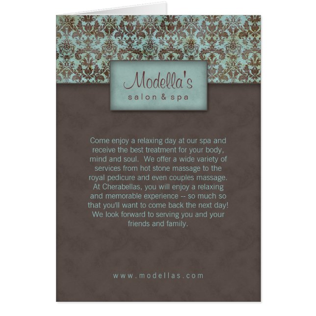 Salon Spa Brochure Blue Brown Damask (Voorkant)
